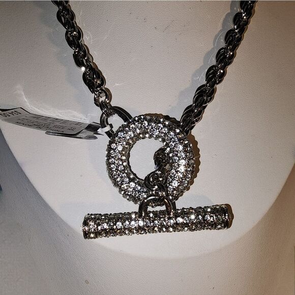 Silver Crystal Pave Toggle Necklace by INC. NWT 17" - Picture 7 of 10